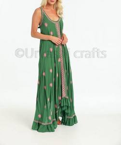 Playa de verano floral espaguetis correas bordado maxi largo última fiesta diseños de tela de rayón 100% con buena calidad - Product Image 1