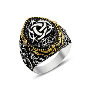 Anillo de Plata de Ley 925 con diseño de imperio otomano para hombre, joyería masculina de alta calidad, estilo bohemio, Punk, con diseño de bandera Kayi Obasi - Product Image 1