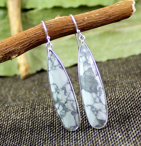Adorable 925 Sterling Silver White Copper Turquoise Handmade <b>Long</b> Pear Shape Gemstone <b>Earrings</b> For Women In Bulk ODM OEM - Product Image 1
