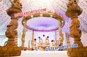 Mandap en bois sculpté pour mariage indien, avec six colonnes en forme de paon, pour la décoration de mariage au Canada - Product Image 6