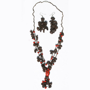 Conjunto de joyería con cuentas peruanas hechas a mano de estilo étnico collar y pendiente de grano de café para regalos - Product Image 1