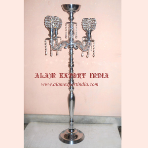 Best Quality Shiny <b>Gold</b> Finished Tall Metal Aluminum 5 Arm Crystal Flower Top <b>Candelabra</b> Crystal Drops Candle Stand for Tabletop - Product Image 2