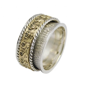 Bague spinner en argent sterling 925 bicolore faite à la main, bijoux de mariage et de fête en vermeil éternité pour hommes et femmes - Product Image 1