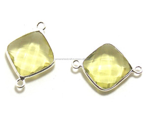 Pierres précieuses de Quartz citron | 925 argent Sterling, bijoux en plaqué or, pour la fabrication de bijoux, en forme de coussin, Double voile, connecteur de lunette à facettes - Product Image 1
