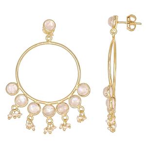 Pendientes de plata de primera ley con piedra lunar para mujer, aretes pequeños, plata esterlina 925, arco iris, piedra lunar, color dorado, blanco - Product Image 2