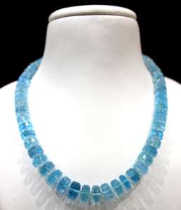 Collar de regalo de boda clásico de plata con cuentas de Rondelle Aguamarina de piedras preciosas naturales calibradas de excelente calidad - Product Image 1