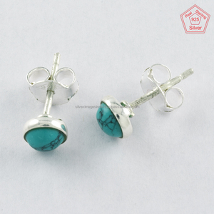 Unisex 925 <b>Turquoise</b> <b>Stud</b> <b>Earrings</b> Vintage Style Sterling Silver for Wedding Engagement Anniversary Party Gifts - Product Image 2