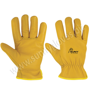 Gants pour conducteur en cuir de vache jaune, pleine fleur, gants pour travail et sécurité en cuir - Product Image 1