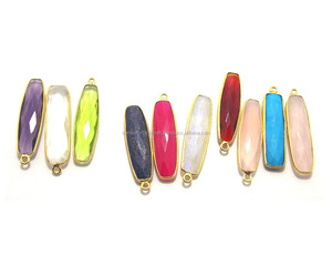 Handmade Vintage Druzy Connectors Natural Quartz Baguette CZ Bezel Set in Gold Plating Faceted Gemstone Brass Material - Product Image 5