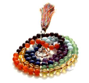 คุณภาพสูงลูกปัดสวดมนต์ทําด้วยมือ 7 จักระธรรมชาติจิตวิญญาณ 108 ลูกปัดสายรุ้ง Mala สร้อยคอ - Product Image 3