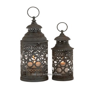 Decorative <b>Lantern</b> and Iron Metal Handcrafted Hanging Home Hotels Bed Living Room (S)4.5x4.5x10 (L)6x6x12 Inch - Product Image 1