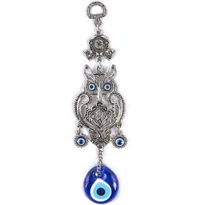 Detailed Owl Figured Wall Hanging Ornament With Hand made Glass Evil Eye Beaded