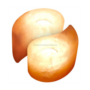 Bougeoir à bougie chauffe-plat en pierre de sel rose de l'Himalaya naturel Design coeur rond Matériau organique Imprimé 4 couleurs pour toutes les occasions - Product Image 1