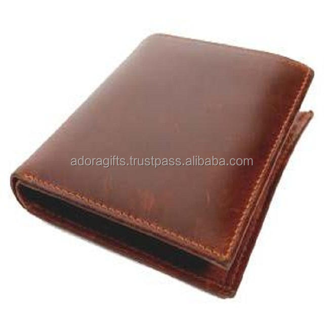 Billetera de cuero de tres pliegues para hombre, billetera de