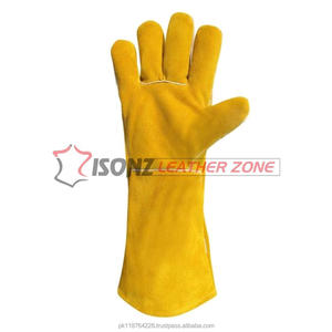 Gants de soudeur jaunes de qualité supérieure, gants de grillade, gants de barbecue en cuir de vachette, doublure 14 pouces, anti-chaleur, durables, anti-coupure - Product Image 3