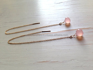 เงินสีชมพู Chalcedony ต่างหู Vermeil ทอง925ต่างหูพลอยเงินเครื่องประดับเงินแฮนด์เมด - Product Image 2