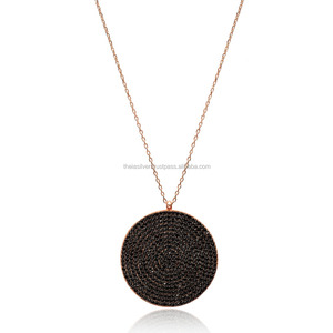 Round Design Pendant <b>Black</b> Zircon for Women Turkish Wholesale Handmade 925 Sterling Silver Jewelry - Product Image 1