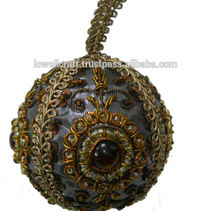 Boules de Noël décoratives en tissu rond, broderie zari, boule de Noël suspendue - Product Image 3