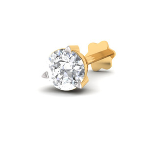 Pin de oro amarillo de 14K, Diamante único redondo auténtico, pasador de nariz - Product Image 1