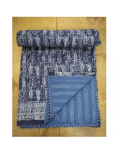 Jaipur Cotton Hotel Indigo Kantha <b>Quilt</b> Fabric Pattern Blanket Throw <b>Bedspread</b> Indigo Indian Handmade 100% Cotton Artland - Product Image 1