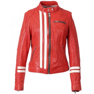 แจ็กเก็ตหนังทรงสลิมฟิตสำหรับผู้หญิงเสื้อโค้ทระบายอากาศได้พร้อมแถบตกแต่งเสื้อผ้าสำเร็จรูป - Product Image 1
