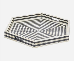 Jodhpur ถาดไม้เรซิน MDF ทำด้วยมือขนาดกำหนดเองได้ฝังกระดูกไข่มุกอะคาเซียสำหรับแม่มุกสำหรับเฟอร์นิเจอร์บ้านห้องนั่งเล่นรับประทานอาหาร - Product Image 1