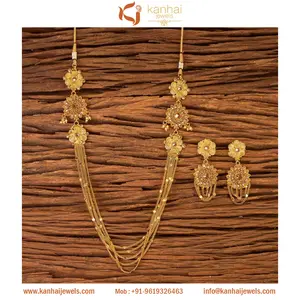 Vergulde Antieke Lange Ketting Set Met Bollywood Stijl 17463 Lct