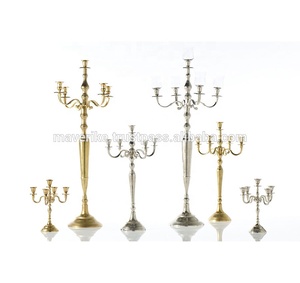 Candélabre haut en métal aluminium 5 bras Candélabre de sol plaqué argent et or pour la maison et les décorations de table de mariage - Product Image 3