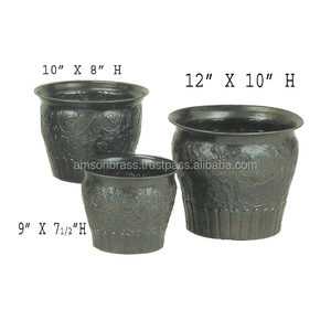 Macetas y macetas redondas de hierro y Metal con acabados antiguos hechos a mano de buena calidad, maceta de Metal de estilo único - Product Image 3