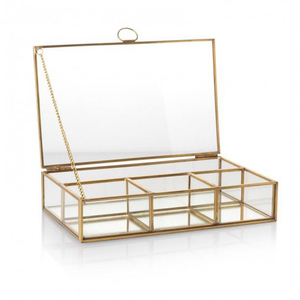 Homemaxs Vintage Golden Keepsake Box Organisateur de bijoux en verre à fond miroir pour la maison ou le mariage - Product Image 2