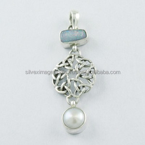 Pendentif deux pierres perle et opale en argent 925 bijoux en argent sterling pendentif pendentif bijoux grossiste Inde - Product Image 1