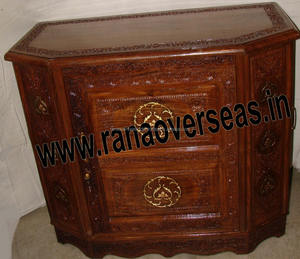 <b>Wooden</b> Hand Carved Brown Color Drawers With Brass Inlay for Living Room Storage Organiser - Product Image 3