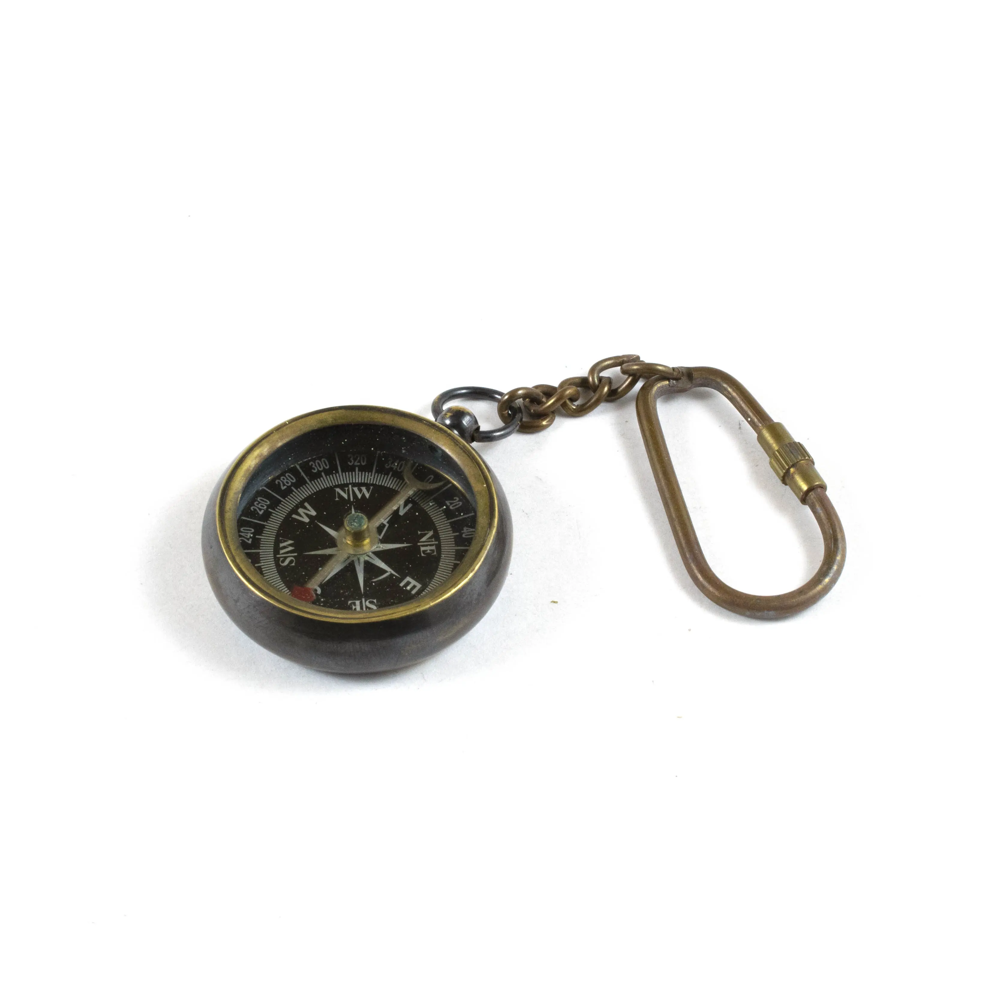 brass metal nautical small marine paper weight compass keychain keyring corporate gift with brass loop