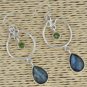 925 <b>Sterling</b> <b>Silver</b> Dangle <b>Earrings</b> with Pear Shape Peridot Gemstone Garnet for Wedding Party or Gift - Product Image 3
