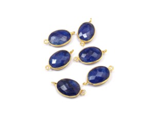 Saphir bleu pierre précieuse plaqué or forme ovale simple caution à facettes meilleur cadeau pour son connecteur de lunette fait main - Product Image 3