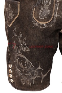 Pantalones cortos de cuero alemán de cintura media unisex de talla grande con patrón de trachten decorado con bordado y antiarrugas de secado rápido - Product Image 3