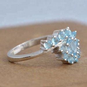 แหวนพลอยบุษราคัมสีฟ้าทรงกลมตัดเป็นวงรี925แหวนเงินสเตอร์ลิงเครื่องประดับแหวนแฟชั่นการตั้งค่าง่ามสำหรับปาร์ตี้ของขวัญแต่งงาน - Product Image 3