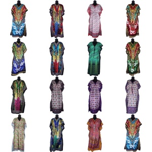 Long caftan imprimé en coton indien Femmes Sexy Designer à la mode Vêtements décontractés Poncho Design à la mode Imprimé floral à la mode - Product Image 1