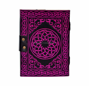 Pentagrama celta hecho a mano, cuero genuino en relieve, rosa con Cuaderno de diario de Color negro y cuaderno de bocetos con C bloqueado - Product Image 3