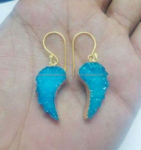 Pendientes de Gema en Forma de Ala de Ángel, 13x25mm, con Druzy Azul y Baño de Oro, Nanplanetsilver, Joyería de Moda para Bodas - Product Image 2