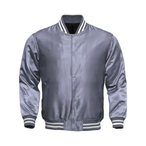 wholesale Cheap price high quality latest fashion Silk Satin varsity jackets Leisure spring mens plain black zip jacket