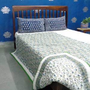New Phool <b>Grey</b> Jaipur Hand Block Printed Twin Quilts Bedsheets Organic Cotton Eco-Friendly Washable Reversible Low Price for - Product Image 4