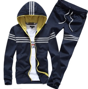 Plain Polyester Men's Stripe Sportswear Tracksuits With Zip Up For Gym Sport Suit - Product Image 5