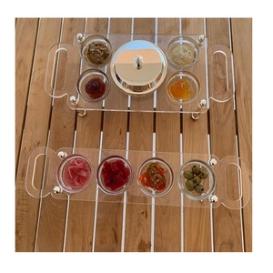 Plateau de service en acrylique transparent en vrac avec poignées pour restaurant servant du café du thé des collations alimentaires plateau de petit déjeuner - Product Image 1