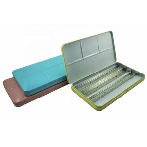 24 watercolors square tin case metal tool box with window