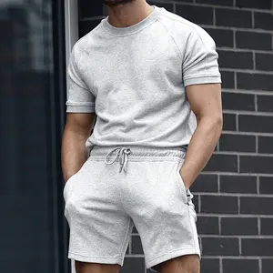 2022夏季男士休闲套装纯色短袖t恤拉绳短裤街装健身男士套装