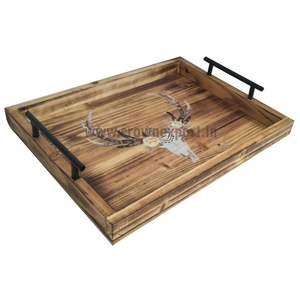 Plateau rond en bois de manguier personnalisable avec poignées en fer Plateaux de service inspirés de l'hôtel et de la maison Petit-déjeuner Boissons inspirées de l'Inde - Product Image 3