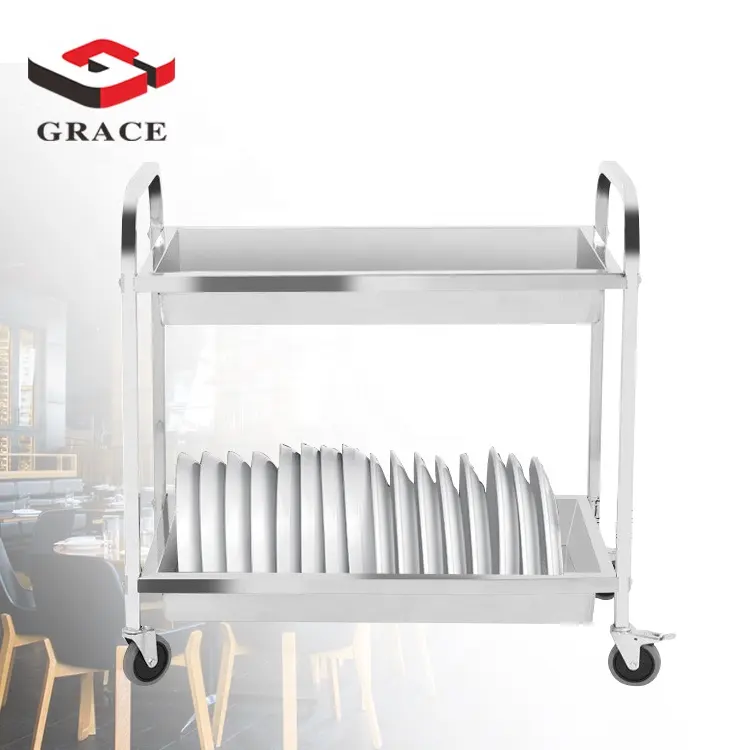Grace-CARRO DE TRABAJO DE ACERO INOXIDABLE grueso, carrito de comedor comercial, doble cubierta, para coche de comedor