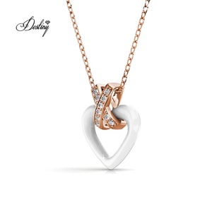 Bling <strong>Heart</strong> <strong>Black</strong> / White Ceramic Pendant Embellished with Swarovski Crystals Daisini 18K Gold Plated Necklace for Women - Product Image 3