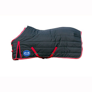 Устойчивые коврики для лошадей, стандартный воротник красного цвета с серым флисовым воротником, серый переплет, 200 граммов, наполнение, двойная быстрая фиксация - Product Image 6